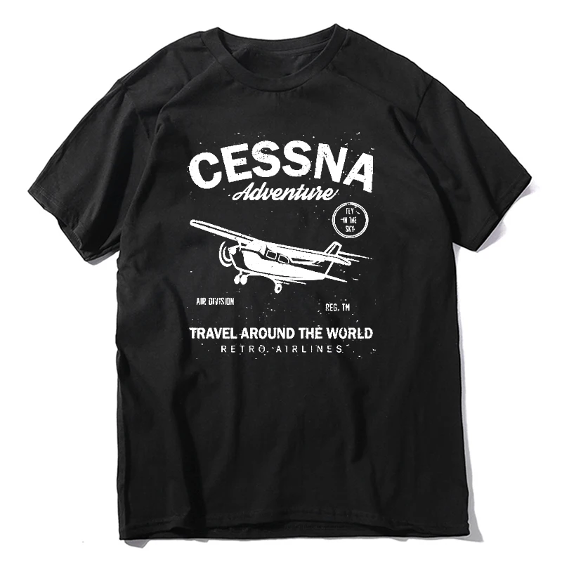 Cessna Leisure Biplane Tshirt Airplane Adventure Travel Around The World Men Graphic Tees Festa Del Papà
