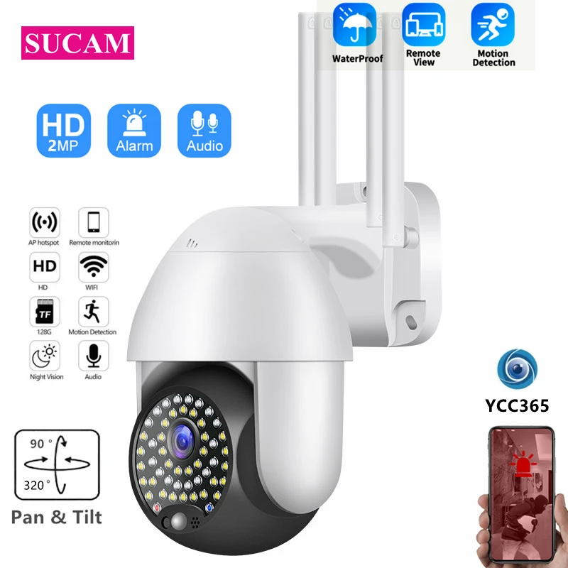 Ycc365 Wireless Ptz Wifi Dome Camera Outdoor Intelligent Tracking Sound Light Alarm Impermeabile Wi-Fi Speed Camera Infrarossi