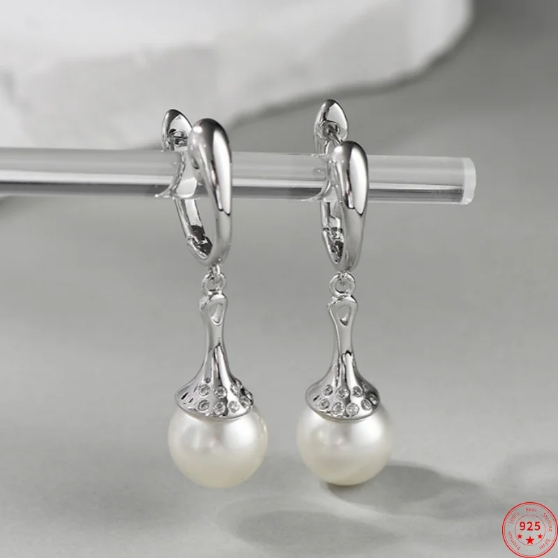 Orecchini Pendenti Con Ciondoli In Argento Sterling S925 Per Le Donne New Fashion Mabe-Pearl White Crystal Long Ear Drop Jewelry Spedizione Gratuita