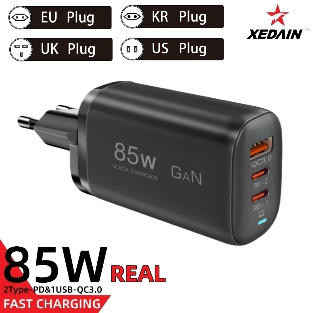 Real 85W Gan Quick Charger Pd Qc 3.0 Usb Type-C Adattatore Di Alimentazione Per Notebook A Ricarica Rapida Per Iphone 15 14 Pro Macbook Samsung
