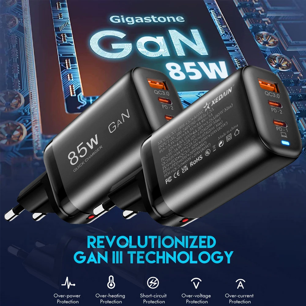 Real 85W Gan Quick Charger Pd Qc 3.0 Usb Type-C Adattatore Di Alimentazione Per Notebook A Ricarica Rapida Per Iphone 15 14 Pro Macbook Samsung