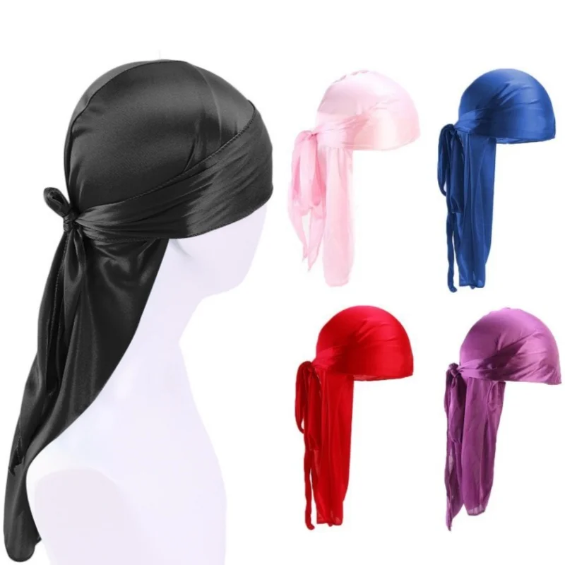 Unisex Silky Satin Durags Turbante Long Tail Berretti Doo Rags Caps Du-Rags Per Le Donne Cravatta In Raso Di Seta Do Rags Cap Bandane