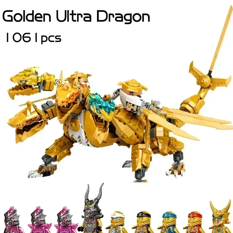 Nuova Stagione 17Golden Ultra Dragon Building Blocks Tetraposauro Drago A Quattro Teste 71774 Mattoni Giocattoli Per Regali Per Bambini