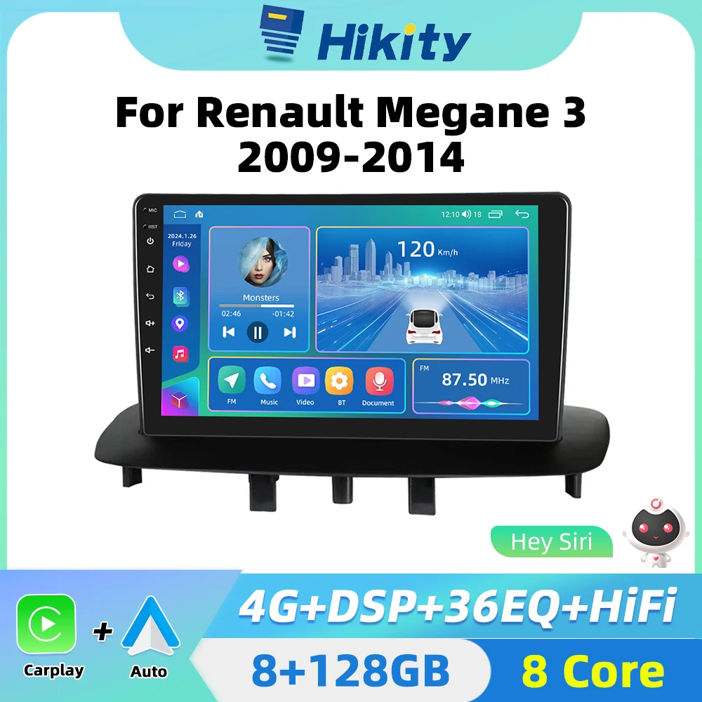 Hikity 2Din Autoradio Android Per Renault Megane 3 Export 2009-2014 Carplay Stereo Android Auto Auto Stereo 2 Din Autoradio