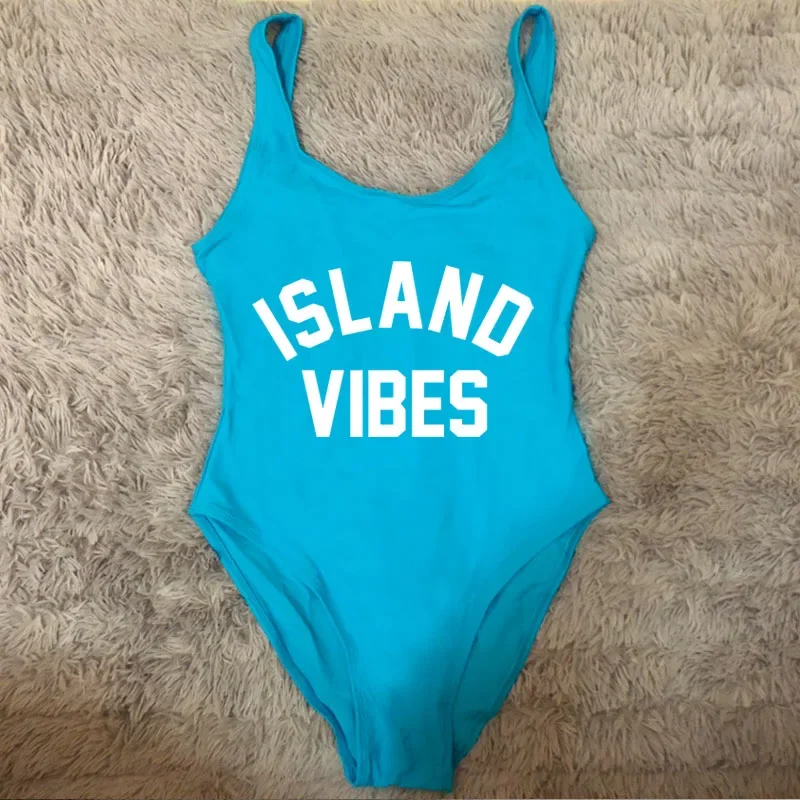 Island Vibes Costume Da Bagno Donna Plus Size White Letter Bikini Swimwear Sexy One Piece Body Costume Da Bagno Maillot De Bain Femme