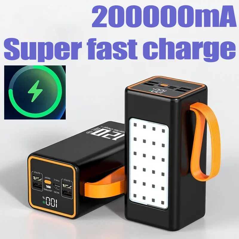 120W Xiaomi Mobile Super Fast Charging Power Bank 200000 Mah Ultra Large Capacity Camping Light Outdoor Power Bank