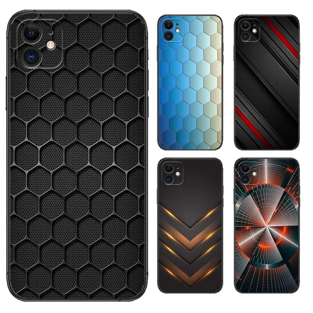 Hexagonal Matrix Mobile Phone Case For Iphone 14 13 12 11 Pro Max Mini Se Xr X Xs Max 8Plus 7Plus 6 6S Tpu Shell Black Phone Cas