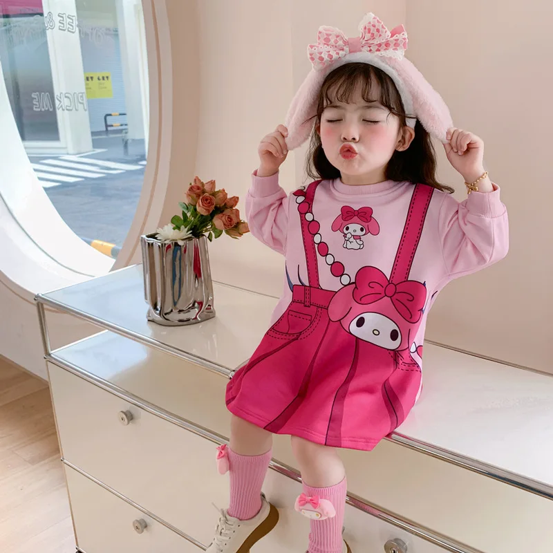 Sanrioed Neonate Autunno Inverno Felpa Dress Anime Kuromi Melody Kids Princess Dress Birthday Party Dress Xmas Gifs