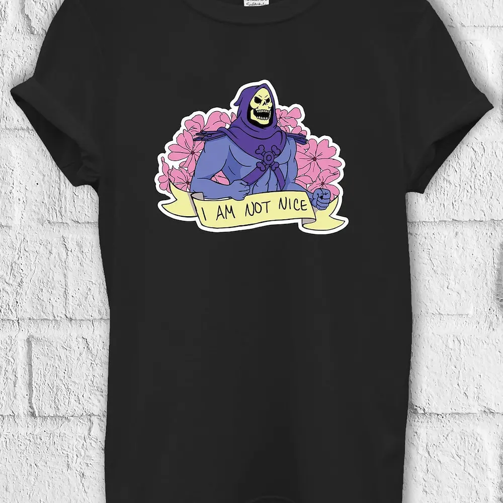 Non Sono Nice Skeletor He Man T Shirt Sweat Baseball Pullover Baggy Boyfriend 2170