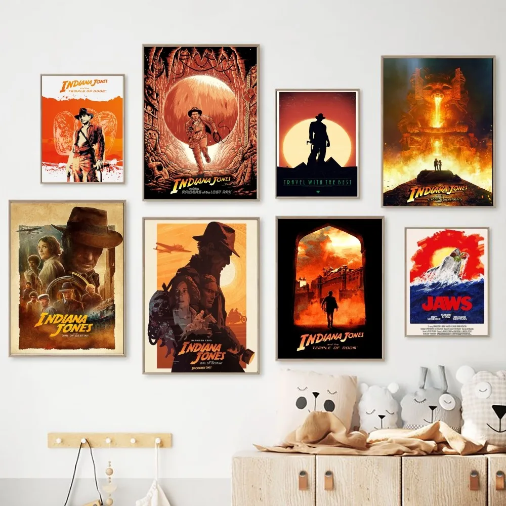 Film J-Jaws Indiana Jones Poster Carta Kraft Vintage Poster Wall Art Painting Studio Arte Estetica Adesivi Murali Di Piccole Dimensioni