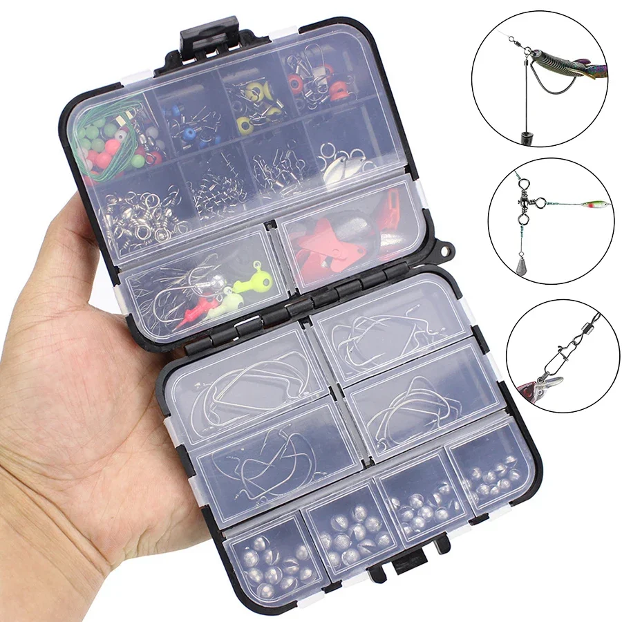 191 Pz/Scatola Set Di Accessori Per La Pesca Incl. Jig Hook, Bullet Bass Fishing Sinker Weights, Vari Fishing Swirl Snaps Con Scatola