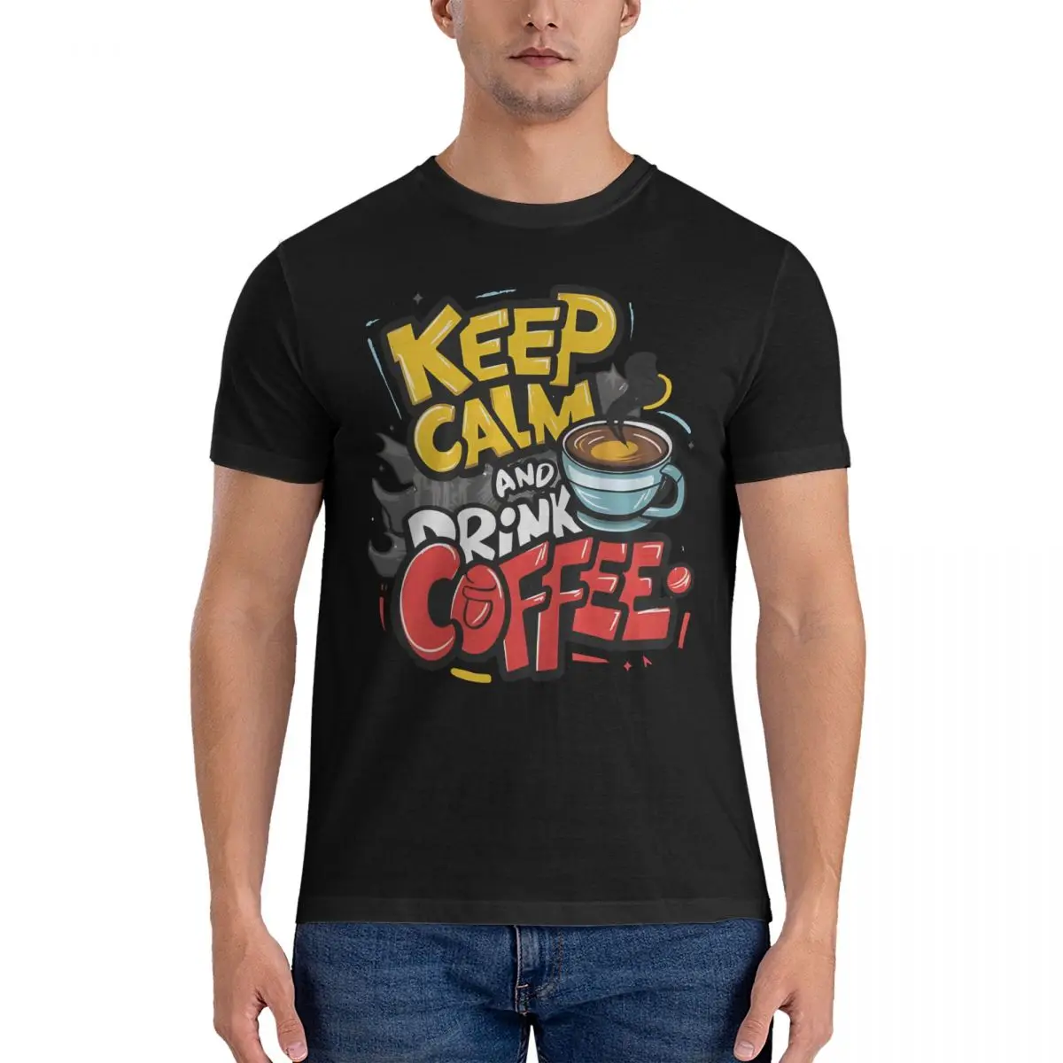 T-Shirt Da Uomo Keep Calm And Drink Coffee T-Shirt Stampate In Puro Cotone Con Maniche Corte Divertenti