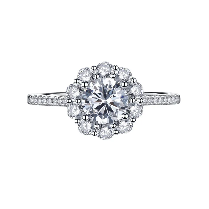 2023 New Fashion S925 Silver One Carat High Carbon Diamond Precision Full Micro Set Ring