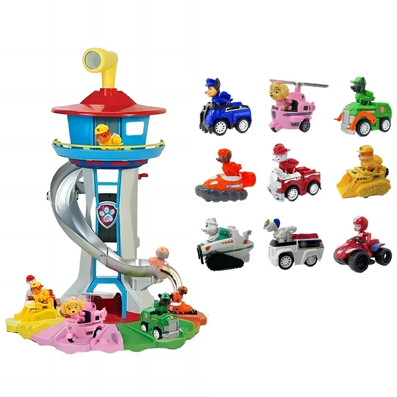 Originale Paw Patrol Building Tower Anime Figure Chase Skye Macerie Patrol Canine Pvc Model Doll Toy Car Set Regali Di Compleanno Per Bambini