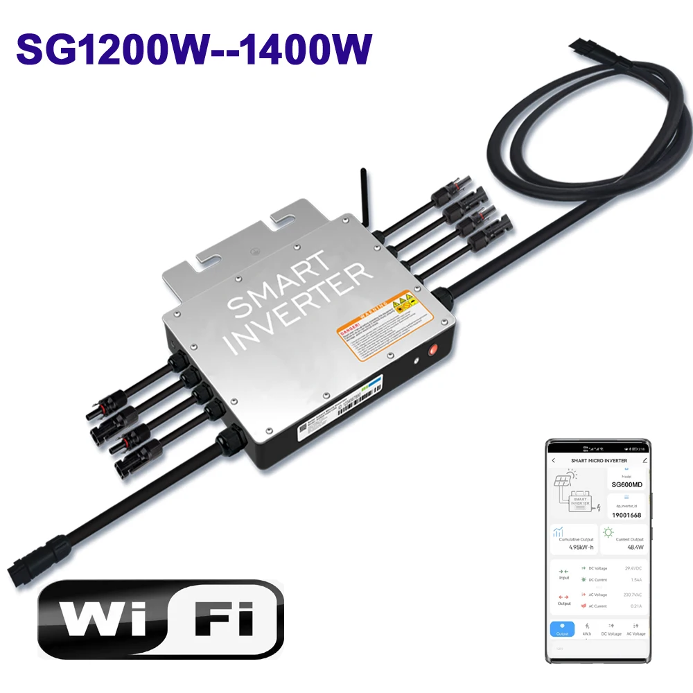Solar Grid Tie Inverter Sg1200W 1400W Pv Smart Transformer 20-60C Dc Input Per 4 Pcs Panels 2.4G Wireless Communication