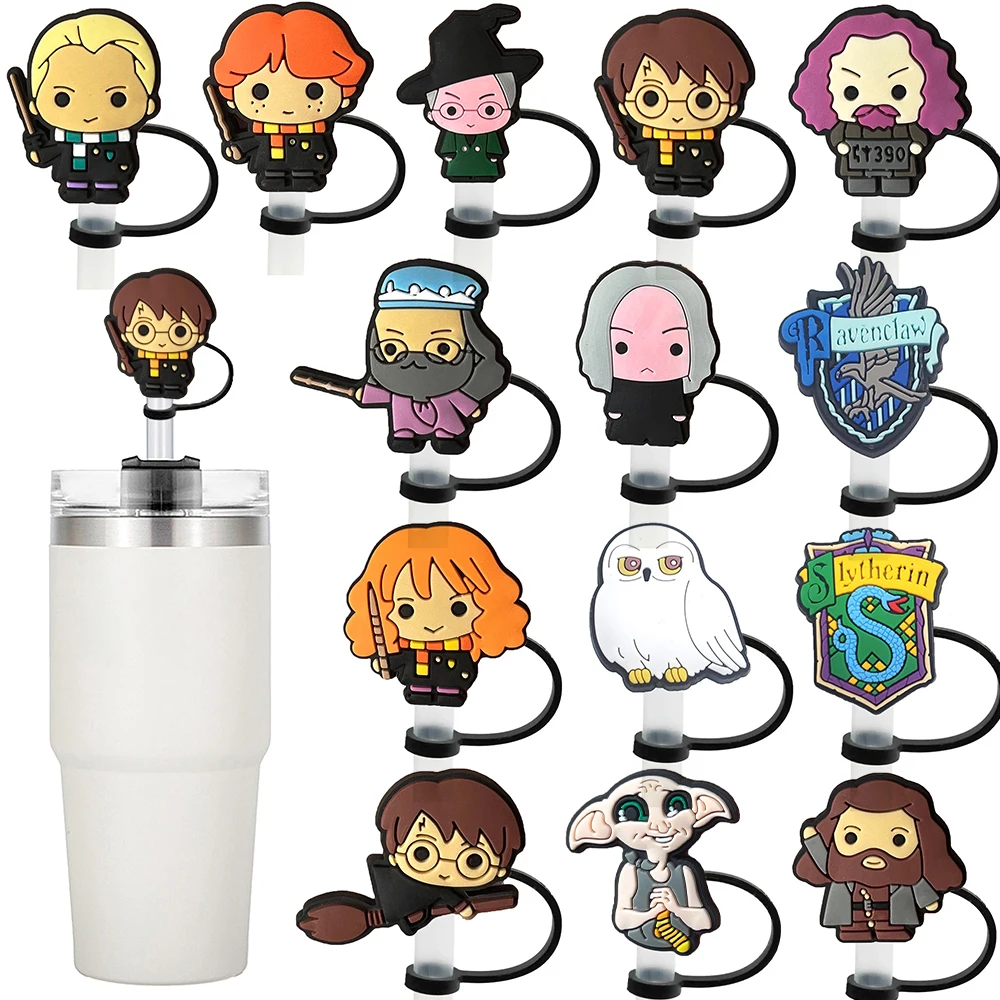 Hot Toys Harry Potter Straw Cover Cap 10Mm Drink Straw Plug Riutilizzabile A Prova Di Schizzi Bere Fit Cup Straw Cap Charms Pendant