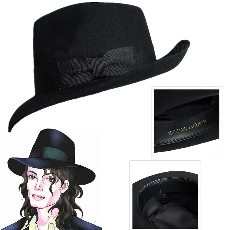 Cappello Di Lana Di Alta Qualità Lana Australiana 1:1 Michael Jackson Concert Dance Fedora Classic Black Wide Brim Jazz Gentleman Hats