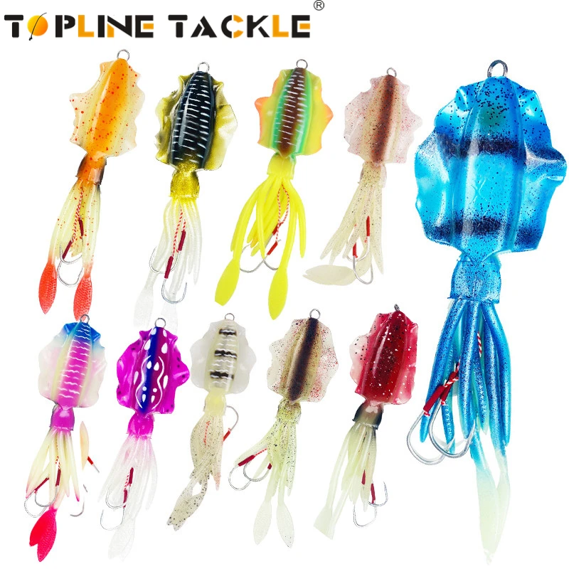 Topline Tackle Squid Jig Fishing Esche Finte Bite Seppie Spinner Bait Per Traina Rockfishing Pesca In Mare Vinilo De Pesca
