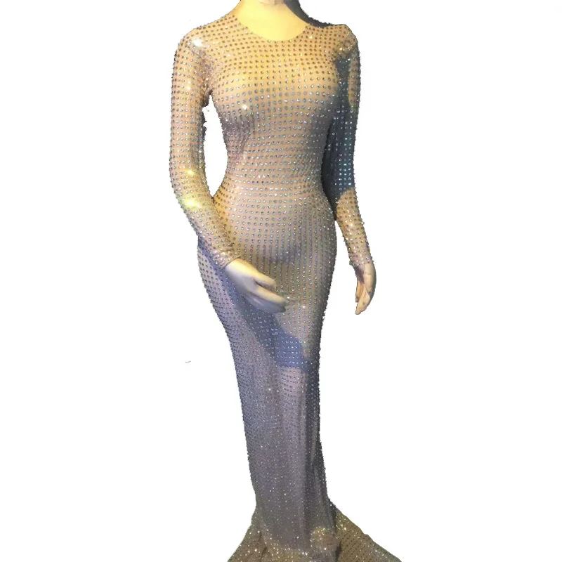 Nightclub Stage Women Singer Dancer Costume Fashion Full Strass Women Evening Birthday Celebrate Long Dress