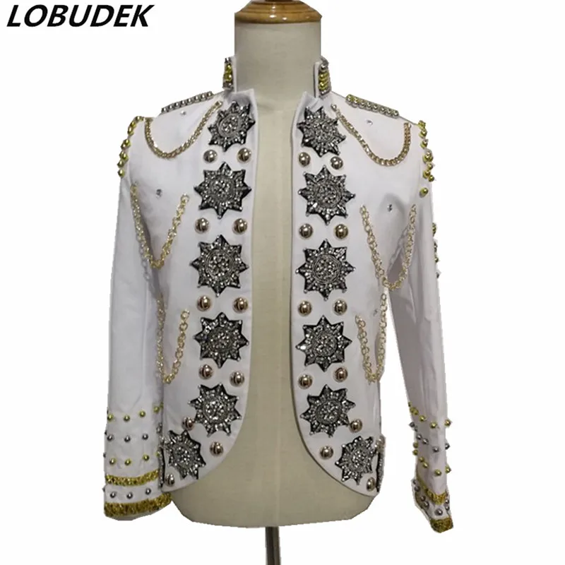 Brillanti Strass Giacca Con Perline Cristalli Cappotto Marea Maschio Punk Cantante Costume Da Palcoscenico Star Vocal Concert Rock Host Show Capispall