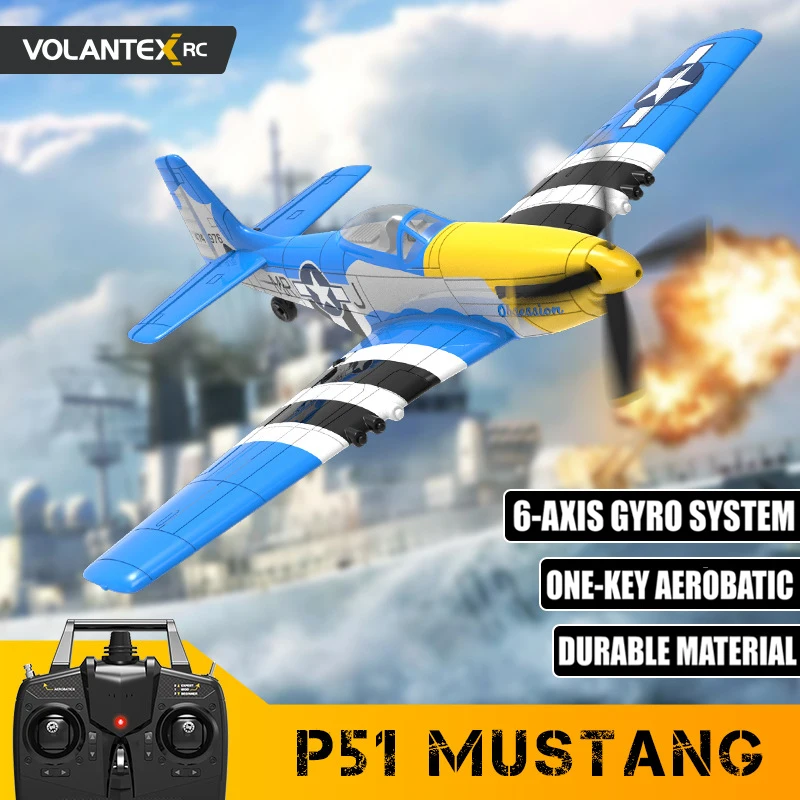 Volantexrc P51 P51D Epp Rc Aereo 4Ch Rc Aereo P51 Mustang 2.4Ghz 400Mm Con Stabilizzazione Xpilot One Key Aerobatic 761-5 Blu