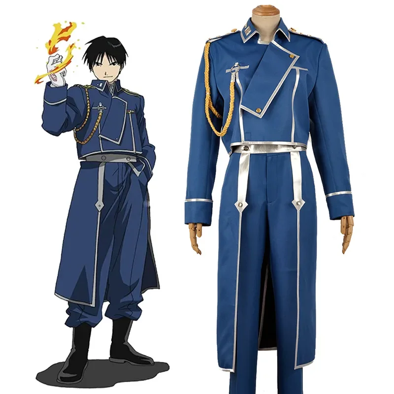 Anime Fullmetal Alchemist Cosplay Roy Mustang Costumi Uniforme Militare Cappotto + Pantaloni + Grembiule