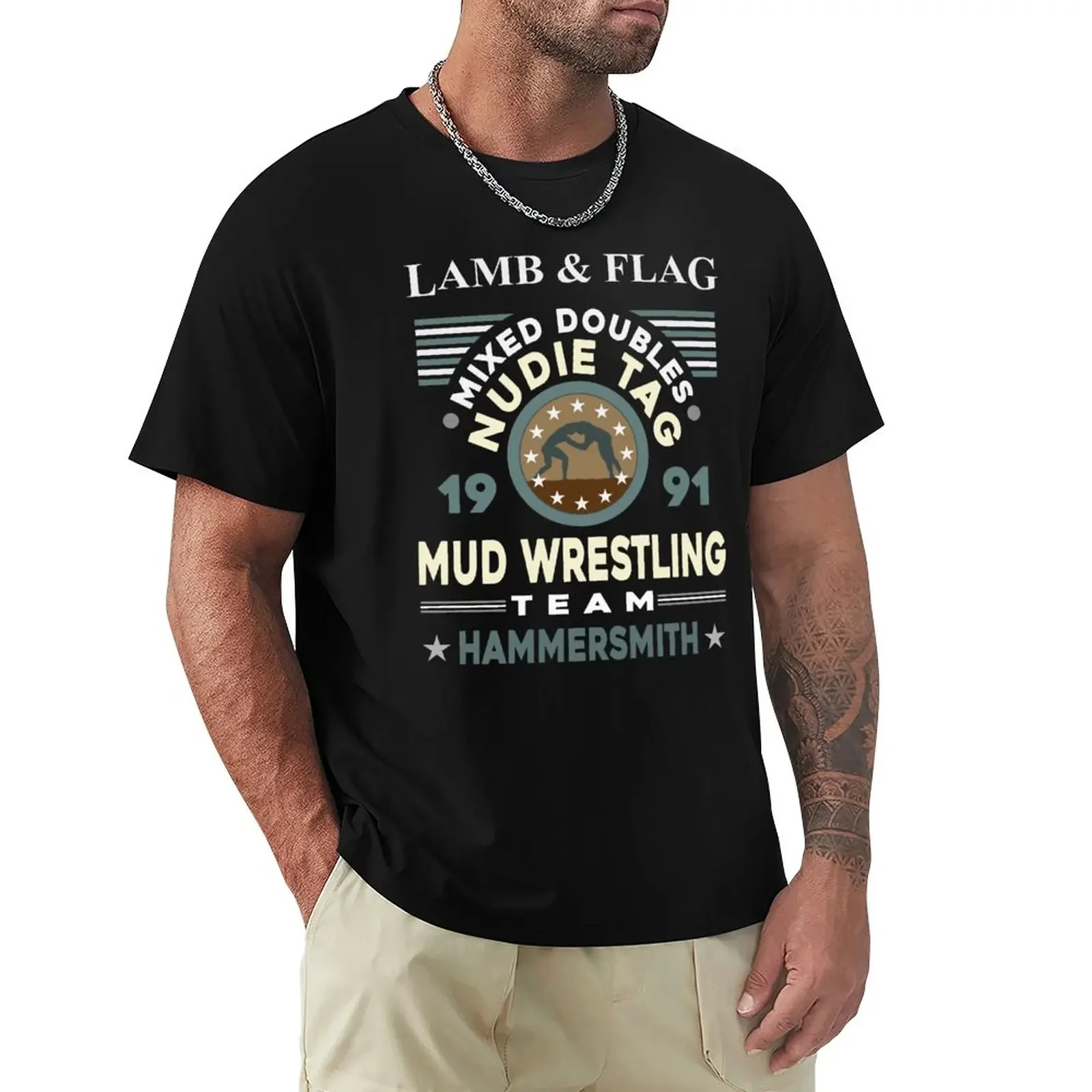 Doppio Misto Nudie Tag Mud Wrestling Team Design T-Shirt Estate Top Magliette Moda Coreana Per Uomo
