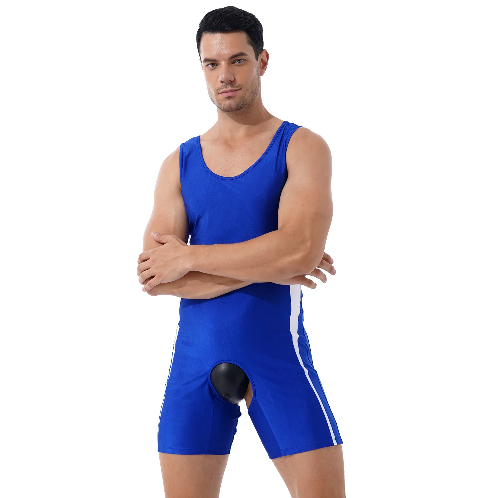 Sexy Mens Lingerie Open Crotchless Bodycon Bodysuit Male Body Shaper One-Piece Open Butt Jumpsuit Wrestling Singlet Nightwear