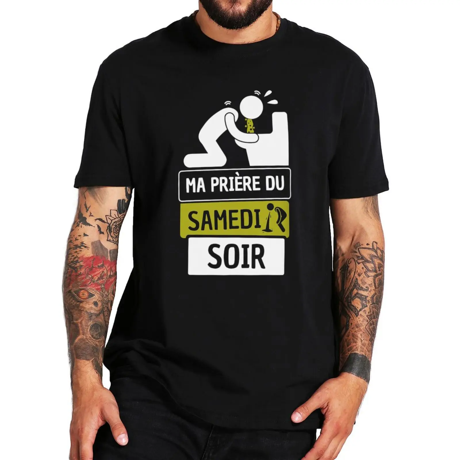 Funny Beer I Pray Day T Shirt French Texts Humor Drinking Lovers Gift Tee Top 100% Cotone Soft O-Collo T-Shirt Taglia Ue