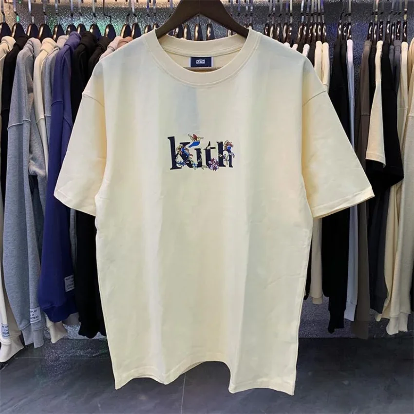 Summer Kith Fw Logo T Shirt Uomo Donna Di Alta Qualità Flower Bird Print T-Shirt Allentato Kith Manica Corta Con Tag Tee Top