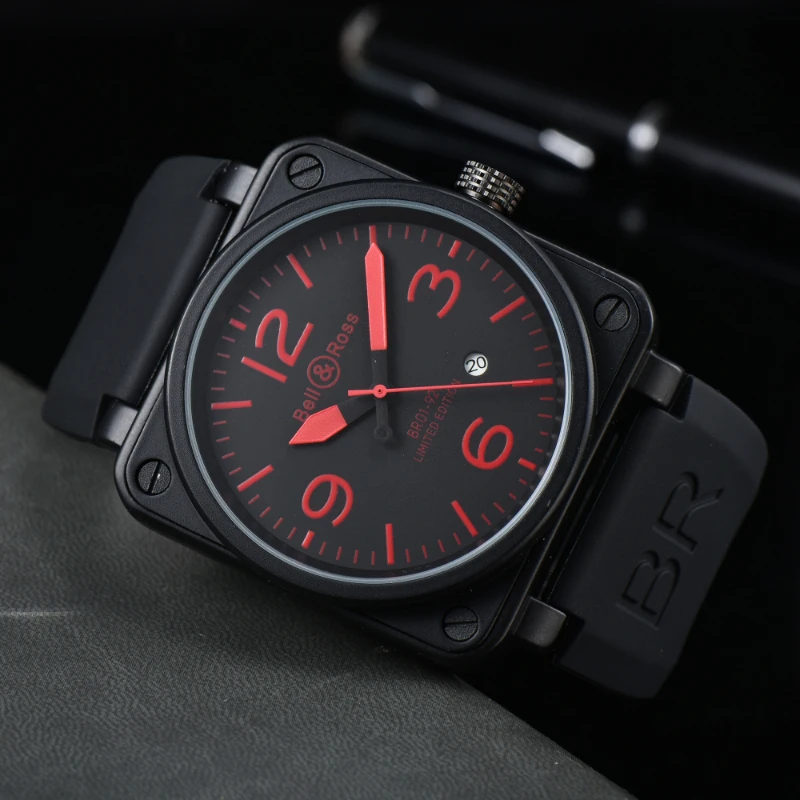 2024 Bell & Ross Brand Men Orologio Meccanico Automatico In Pelle Black Ross Rubber 46Mm Aaa Clock Large Dial Men For Watches