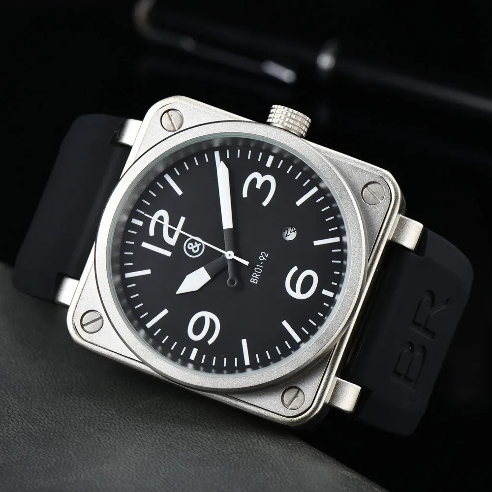 Hot Original Brand Men Automatic Mechanical Watch Bell Brown Leather Black Ross Rubber 46Mm Large Dial Men For Watches Aaa Clcok