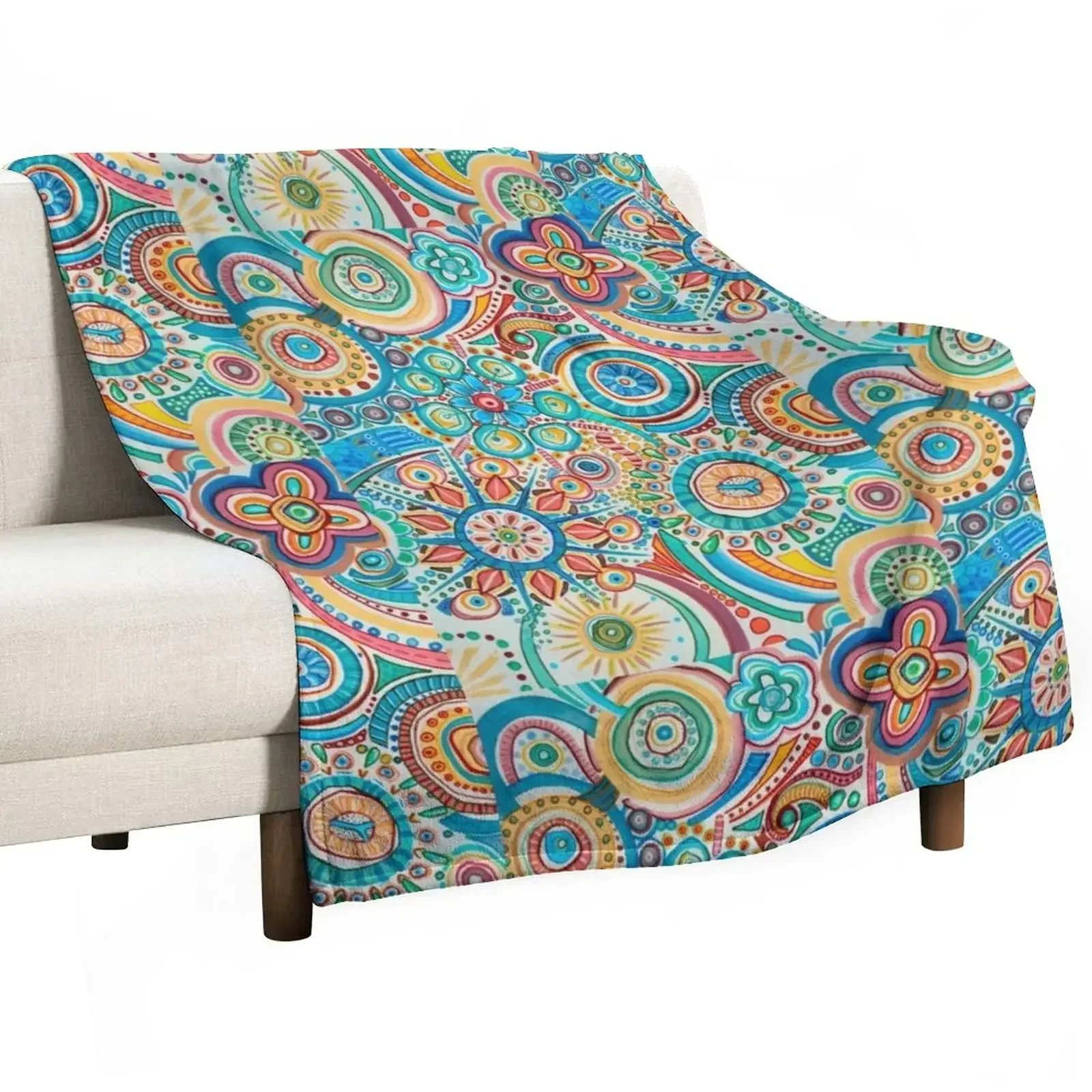 Joy With Flowers, Stars, Blu, Giallo, Verde, Orange, Red Mandala Coperta Da Tiro Divano Gigante Divani Da Campeggio Coperte Trapunte