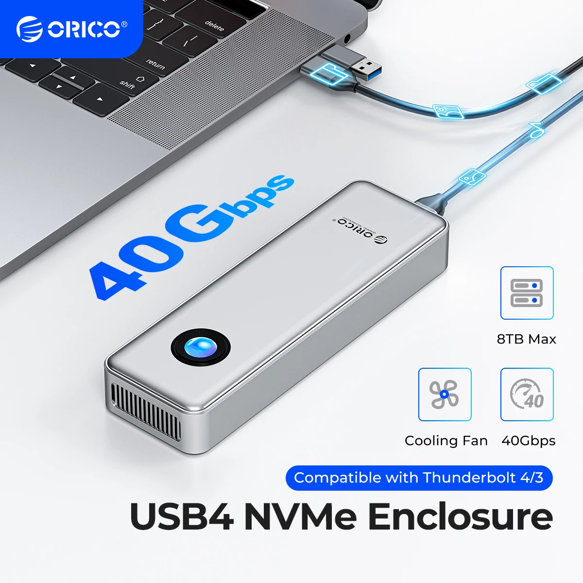 Orico Rgb 40Gbps Usb4 M.2 Ssd Enclosure 8Tb Con Ventola Di Raffreddamento Pcie4.0 Nvme Enclosure Compatibile In Alluminio Thunderbolt 3/4