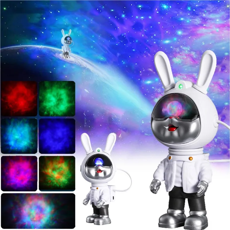 Space Rabbit Astronaut Starry Sky Projector Light 360 Regolabile Full Sky Star Nebula Atmosphere Night Light Regalo Per Bambini Home Deco