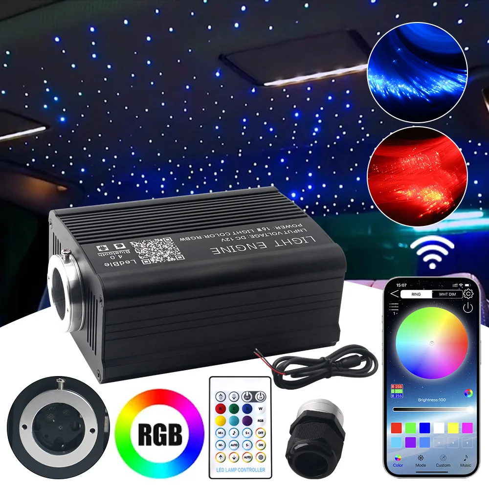16W Car Roof Star Light Twinkle Fiber Optic Light Soffitto Star Lighting Kit Rgbw App Music Control Car Starry Sky Plafoniere