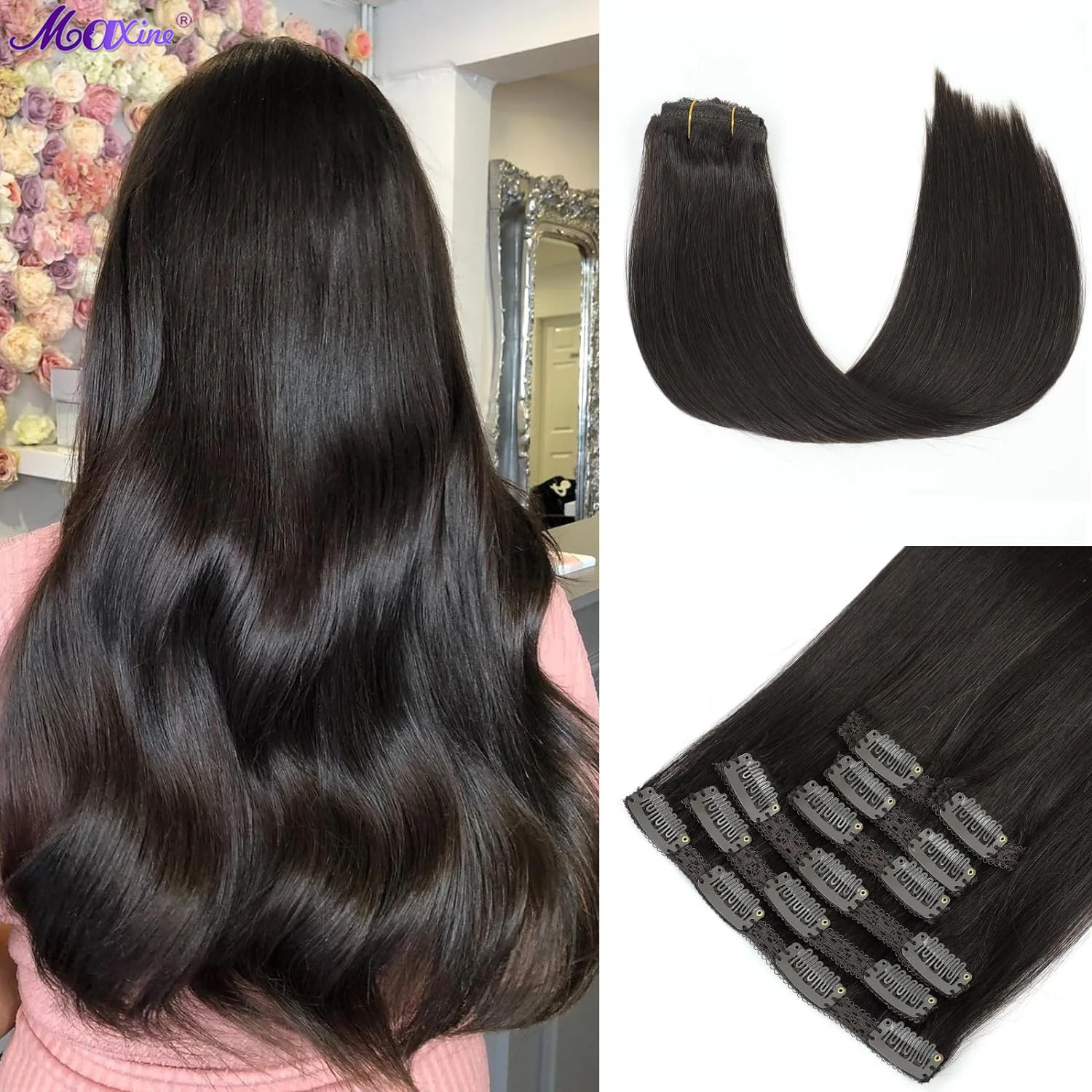 Natural Black 7Pcs 70G 1B # Clip Nelle Estensioni Dei Capelli Estensioni Dei Capelli Umani Reali Clip Ins Capelli Umani Lisci Doppia Trama