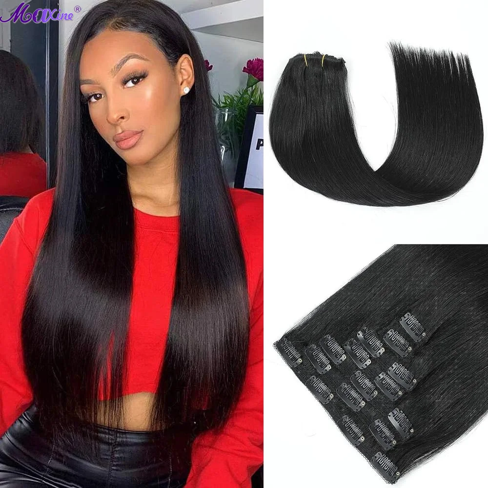 Jet Black 1 #7Pcs 70G Clip Nelle Estensioni Dei Capelli Clip Senza Cuciture Per Capelli Umani Reali Nelle Estensioni Dei Capelli 100% Testa Piena Non 