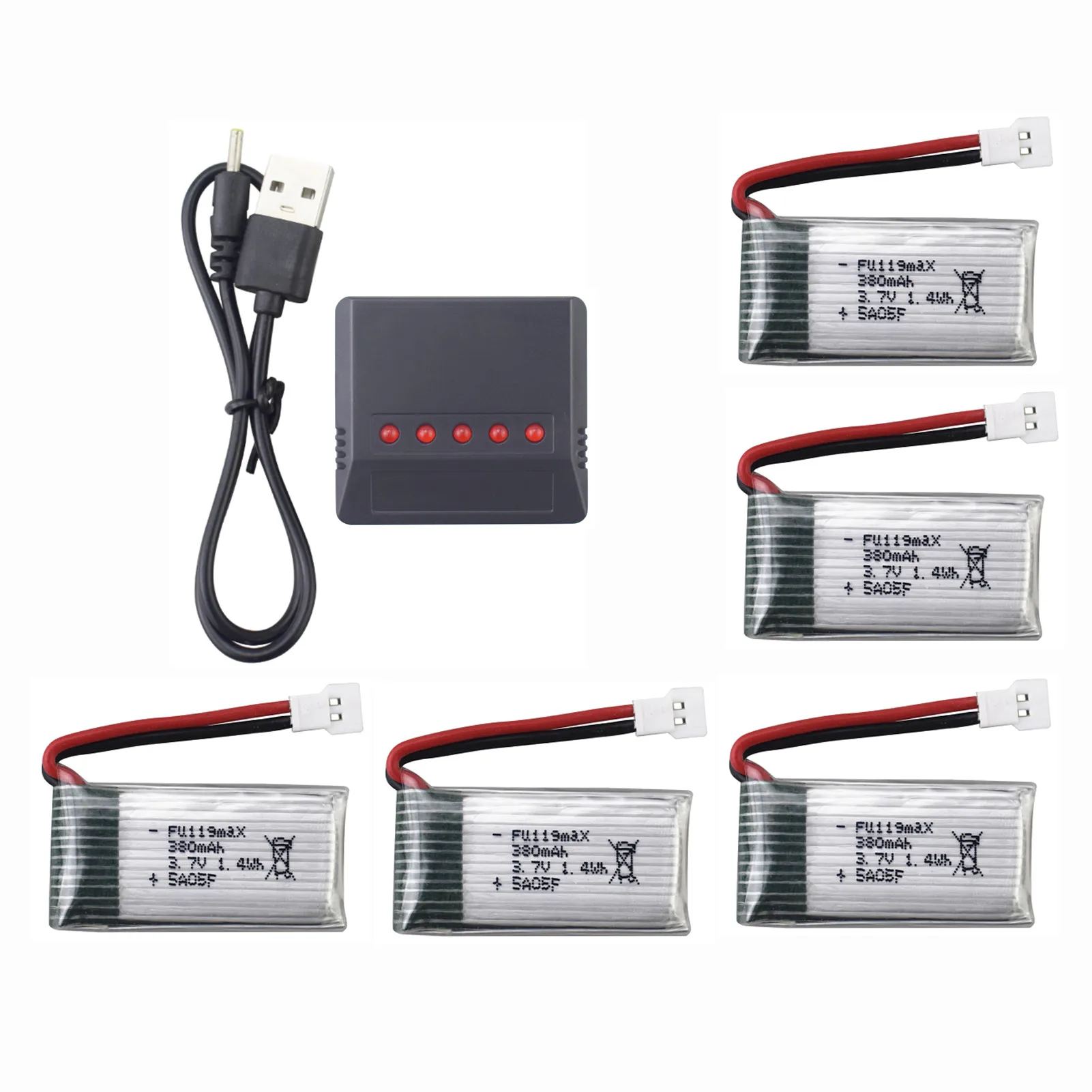 Batteria Li-Po 3.7V 380Mah + Caricabatterie Per Hubsan X4 H107L H107C H107D Syma X11 X11C Hs170 Hs170C F180C Tozo Q2020 E016H E016F V966