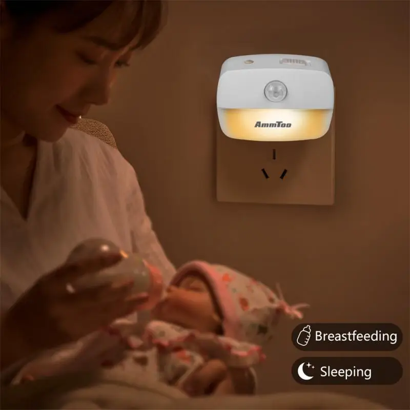 Led Night Light Smart Motion Sensor Eu Plug In Per Home Navata Wc Corridoio Scale Cucina Camera Da Letto 220V Lampada Da Parete 3 Livelli