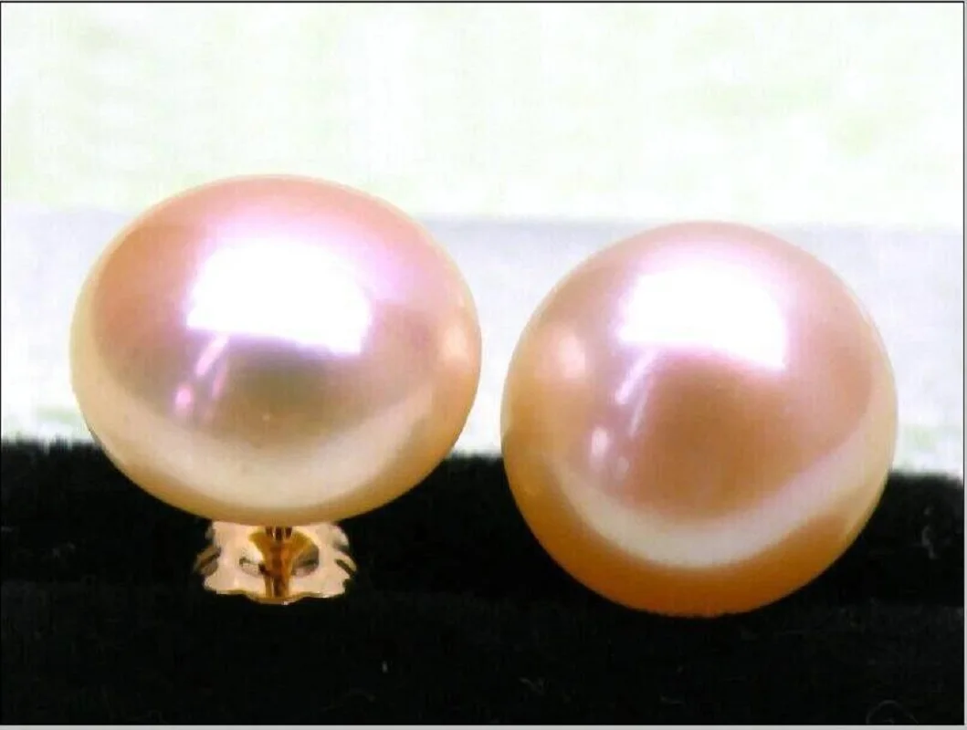 Grande Quantità Di Orecchini Aaaa 12-13Mm Genuine Perfect Pink South China Sea Orecchini Di Perle 14Kp Gold