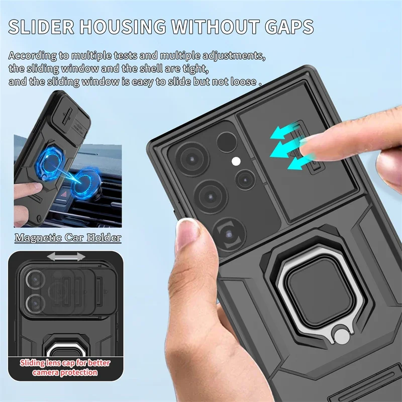 Per Samsung Galaxy S24 Ultra Case Slide Camera Protect Armor Ring Antiurto Coque Per Samsung S24 + Plus S 24 Ultra Cover Posteriore