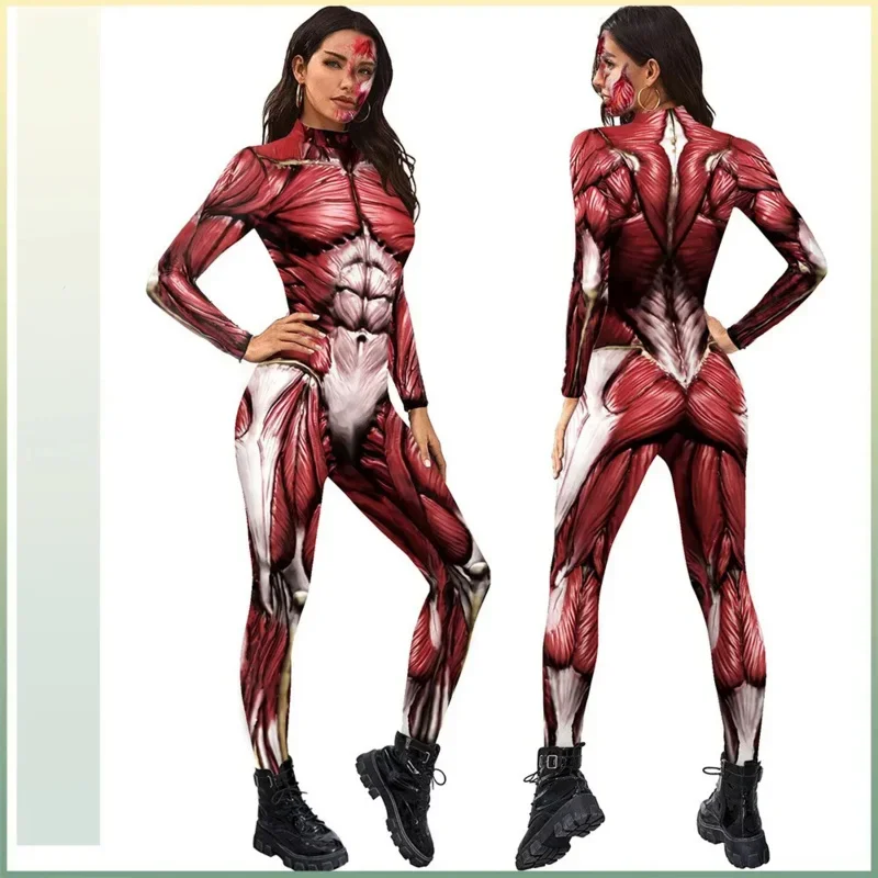 Zentai Suit Halloween Body Adulti Uomo Donna Puntelli Funny Muscle 3D Print Tuta Cosplay Costume Unisex Muscle Suit Dress Up