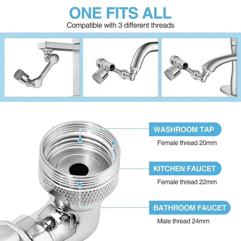 Modalità Metal Spray Extender Tap Splash Head Filter Water Rubinetto A 1080 ° Doppio Ugello Rotante Gorgogliatore 22/24Mm Aeratore Da Cucina