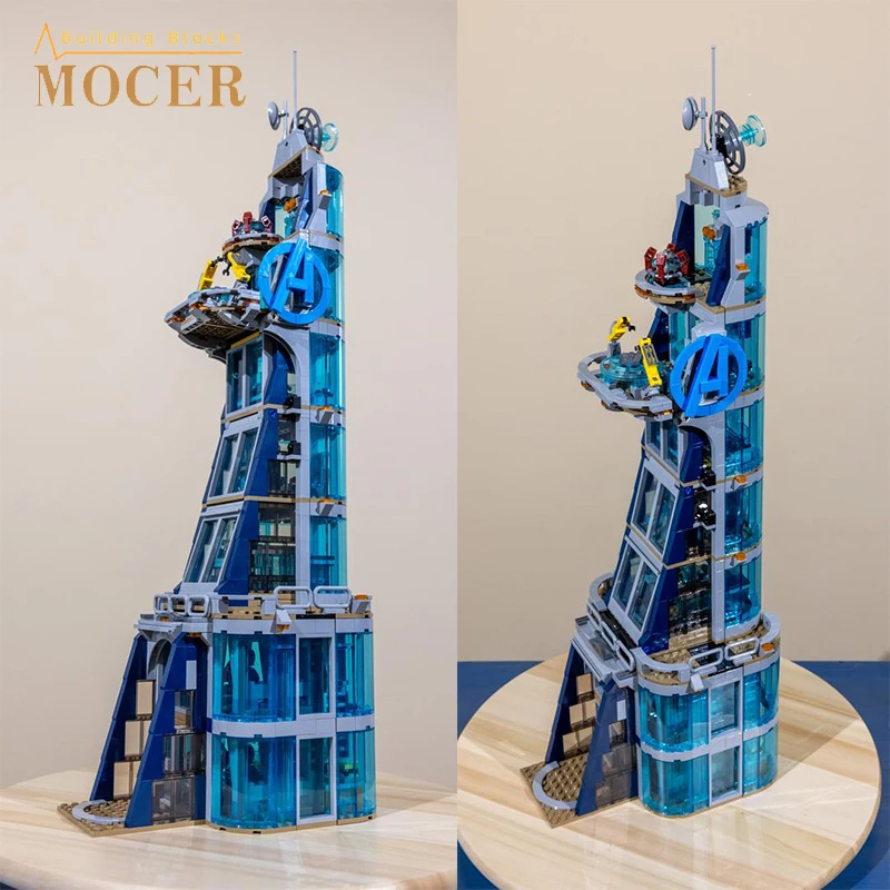 Mocer Creative 76166 City House Superhero Figures Tower Battle Of Ny Con Hall Of Armor Architecture Building Blocks Giocattoli Per Bambini