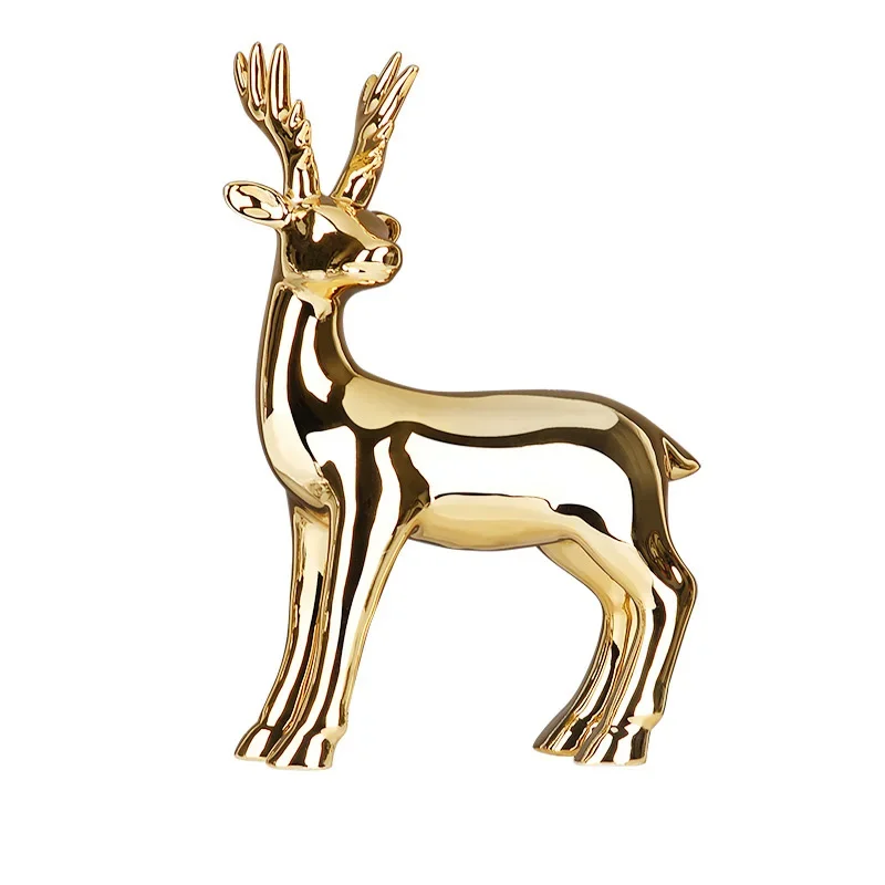 Gold Deer Statue Ornament Elk Crafts Ceramic Model Art Sculpture Collection Home Portico Soggiorno Decorazione Desktop Accessorie