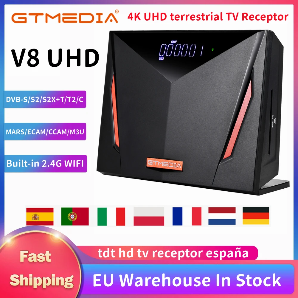 Gtmedia V8 Uhd 4K Ultra Hd Smart Tv Box Dvb-S/S2/S2X + T/T2 + C, Ricevitore Tv Terrestre Slot Per Smart Card Supporto Mars/Ecam/Ccam/M3U
