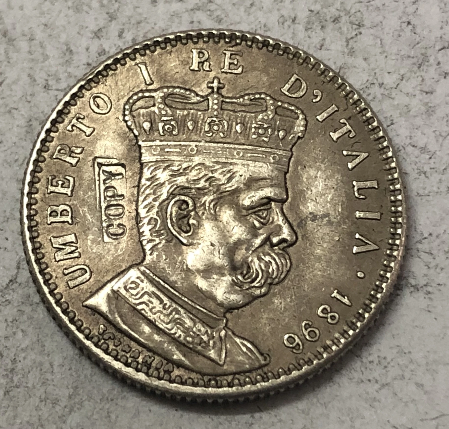 1896 Eritrea 1 Lira-Umberto I Argento Copia Coin