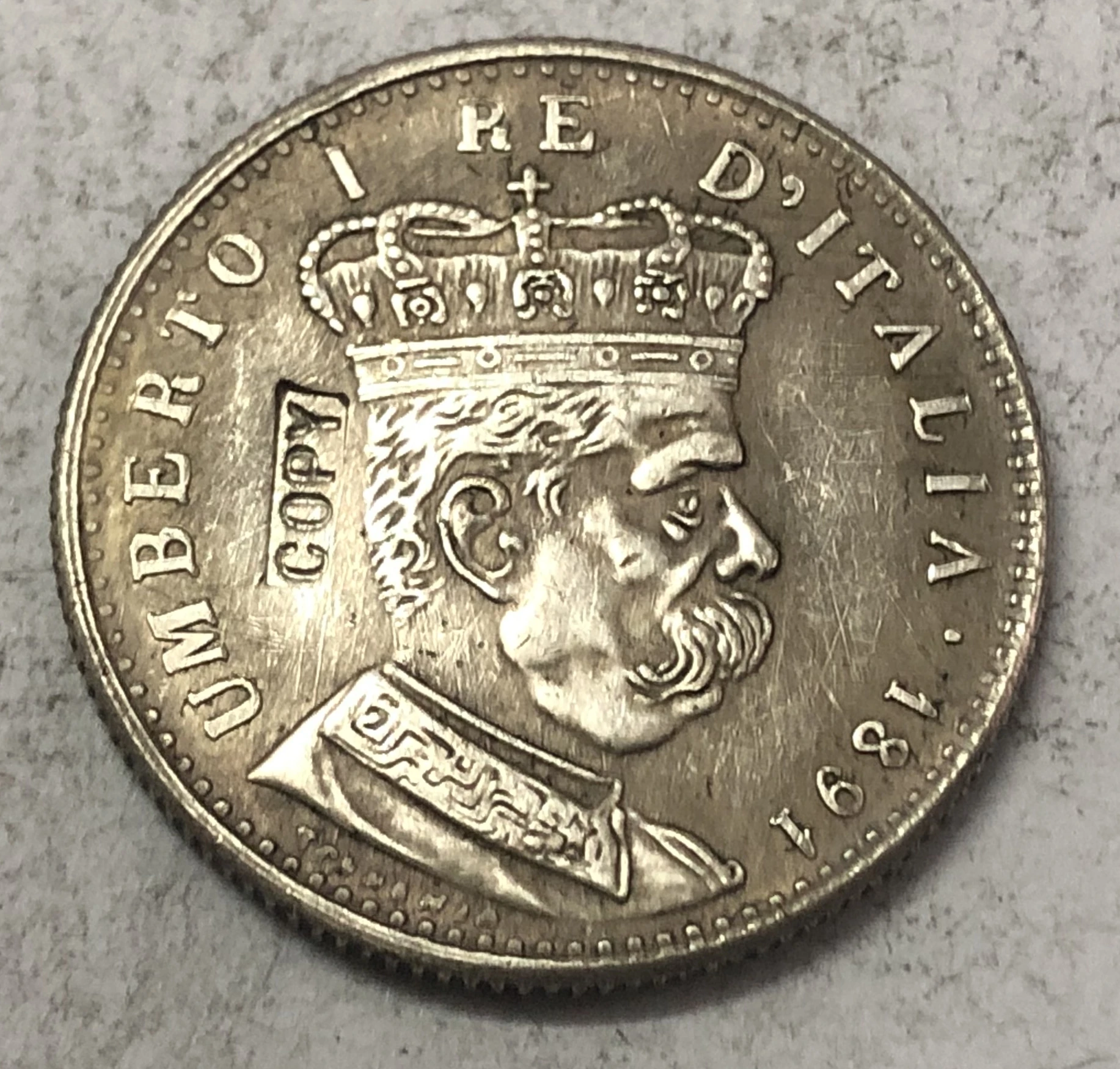 1891 Eritrea 1 Lira-Umberto I Argento Copia Coin