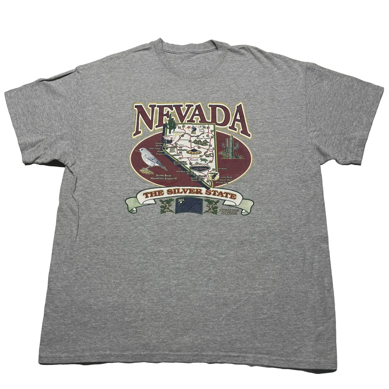 Maglietta Vintage Nevada Mens Xl Grey Las Vegas Area 51 Hoover Dam Travel Map Art Maniche Lunghe O Corte